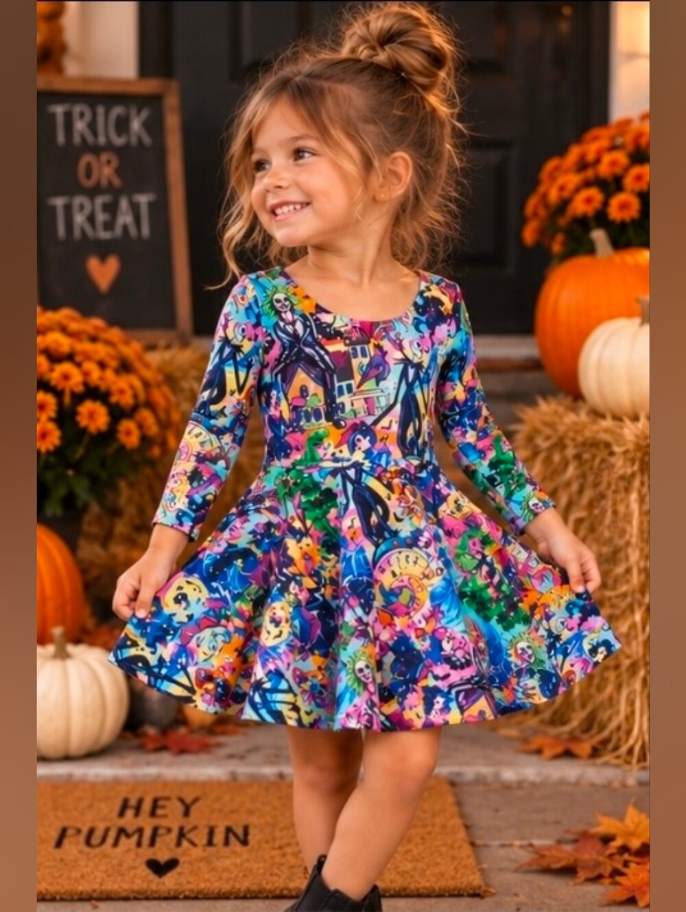 Halloween Fall Girl's Twirl Dress Pumpkin Patch Autumn